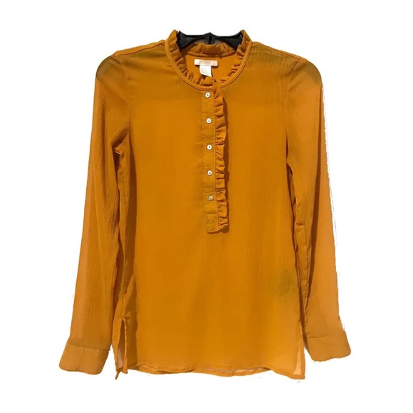 H&M gorgeous ruffled half button chiffon/crepe blouse in marigold/mustard. Sz XS - Picture 12 of 16